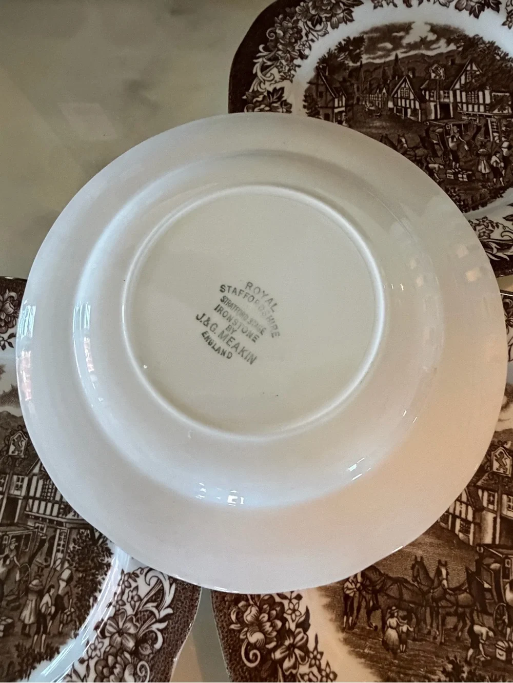 Vintage J&G Meakin Royal Staffordshire Brown Transferware Plates Set of 4
